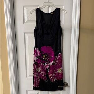 Roberto Cavalli Black and Pink Floral Midi Dress